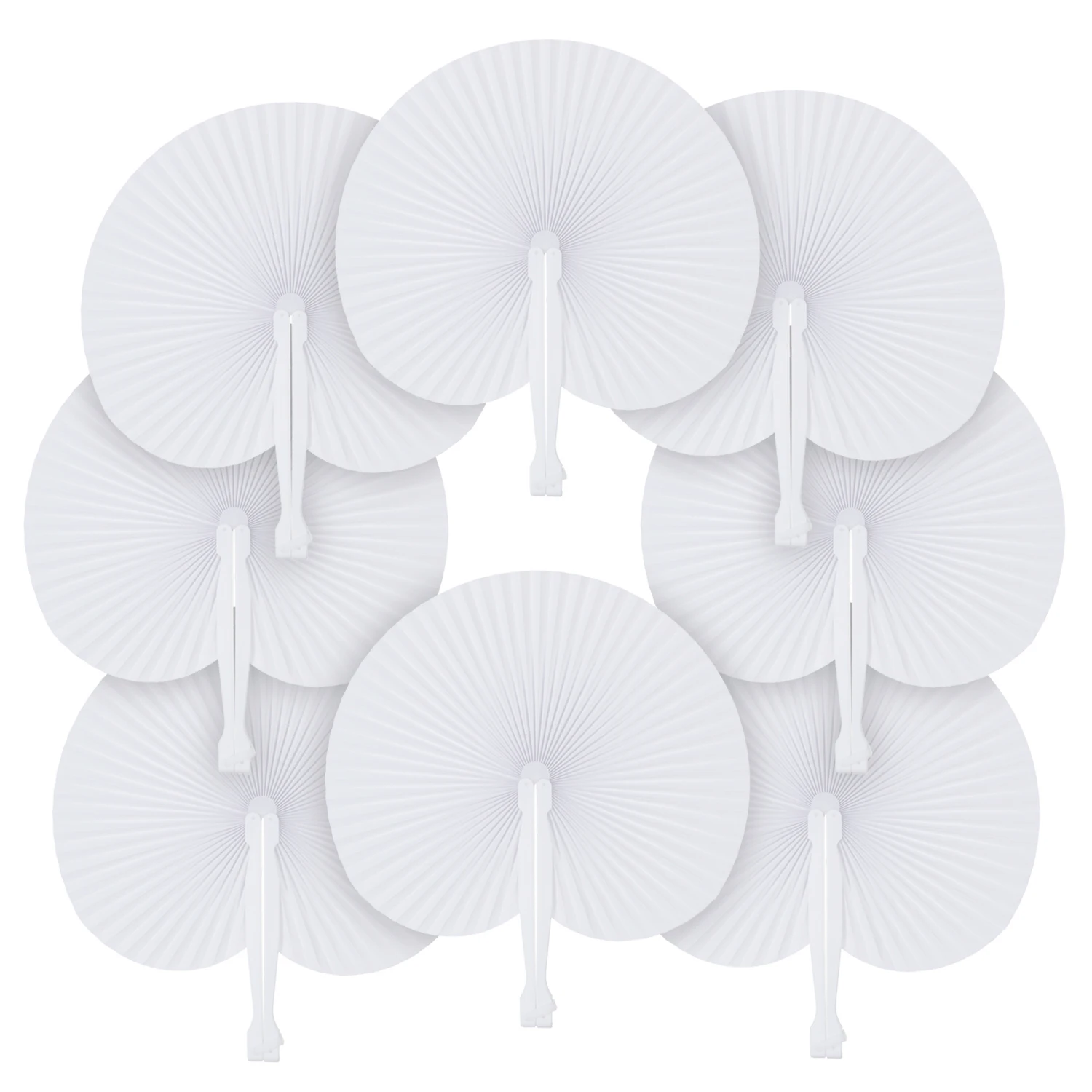 Folding Handheld Paper Fans 12/30/50/60/90/100 Pcs Round Shaped with Plastic Handle for Wedding Party Supplies folding fan hand fan