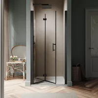 Hinged Swing Glass Shower Door Fold Shower Glass Door with 1/4" (6mm) Clear Glass, Reversible Installation, Matte Black 2