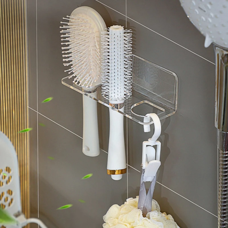 Acrylic Comb Holder Organizer Storage Shelf Clear Transparent Wall-Mounted Hair Brushes Rack Bathroom Accessories Home Shelves 4