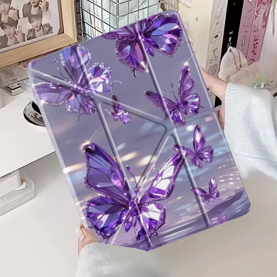 Purple Butterfly Tablet Case with Built-In Holder
