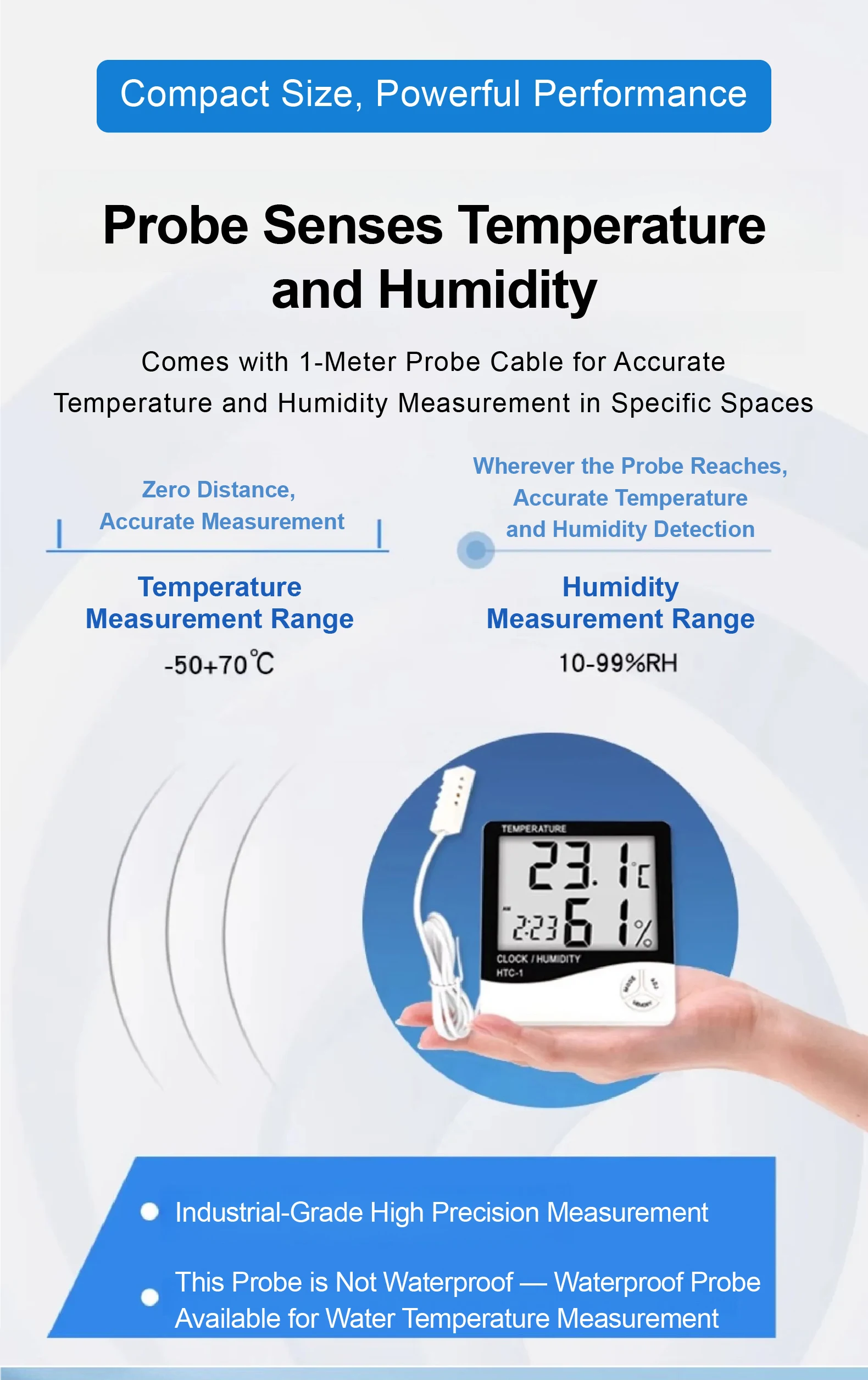 High Precision HTC-1 HTC-2 Thermometer Hygrometer with External Probe Temperatur