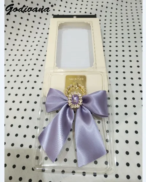 Japanese Fashion Diamond Satin Ribbon All-Match Metal Mobile Phone Finger Grip Rhinestone Bow Phone Holder Rings
