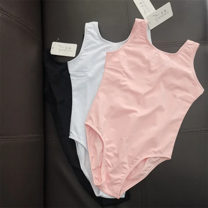

Wholesale Cheap Kids Girls Children Training Dance Wear White Black Pink Tank Sleeveless Cotton Spandex Ballet Leotards