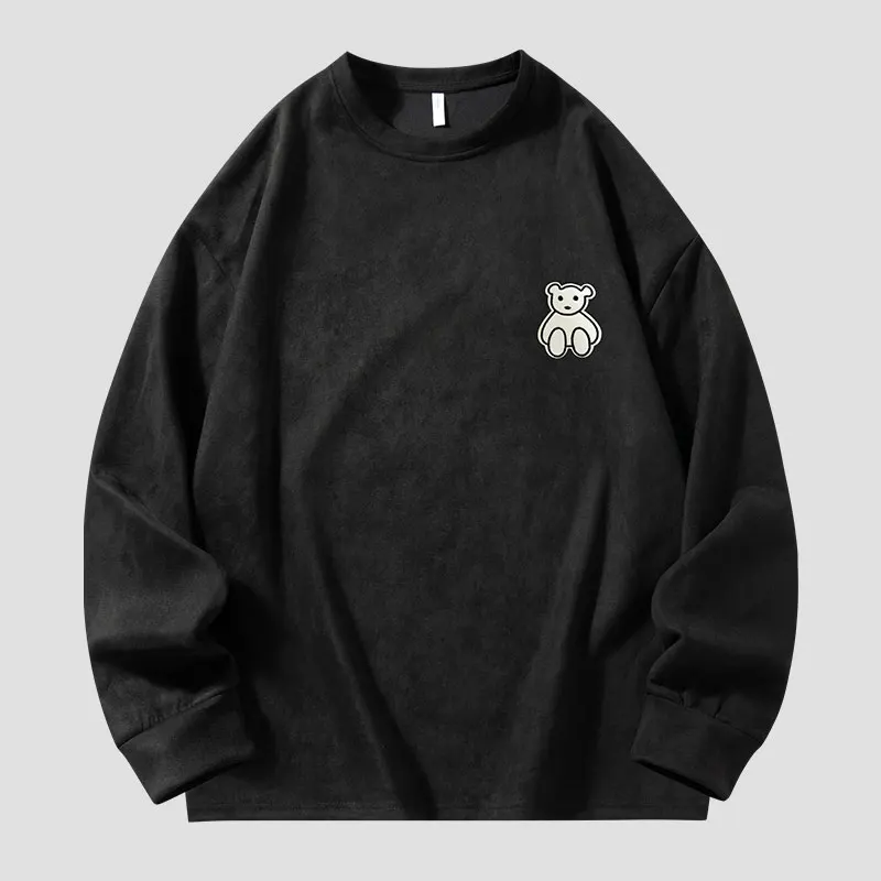 Men's Hoodie Autumn and Winter Pullover with Round Neck Patchwork Print Fashi and Casual Commuting Suede Loose Long Sleeved Tops