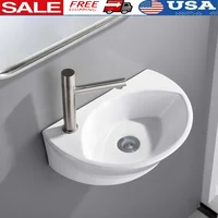 Ceramic Small Wall Mount Bathroom Sink High Gloss Glaze Mini Floating Bath Basin Hung Rv Bathroom Easy Install Length16.5" 1