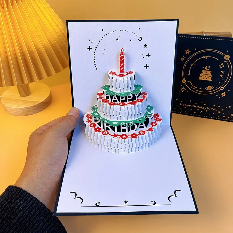 Greeting Cards 3D Birthday Cake Music Light PopUp Happy Birthday Decorations Creative Girl Gift