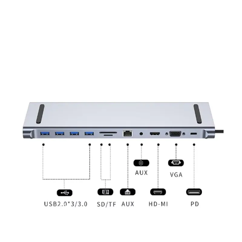 USB3.0 알루미늄 합금 멀티 인터페이스 허브 익스텐더 RJ45 네트워크 포트 오디오 도킹 스테이션 PD 100W 컴퓨터 노트북 데스크탑용