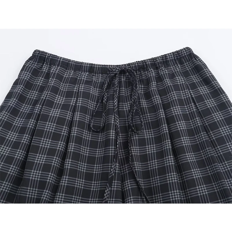Women Autumn New Plaid Printed Loose Pants Female Fashion Versatile Drawstring Elastic Waist Pants Streetwear Casual Trousers