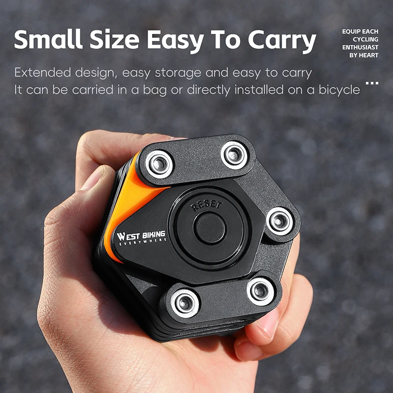 Lucchetto Pieghevole Portatile WEST BIKING per Bicicletta, Codice a 3 Tasti/4 Cifre, Antifurto Rinforzato per Bici, Moto, Scooter Elettrico - immagine 2