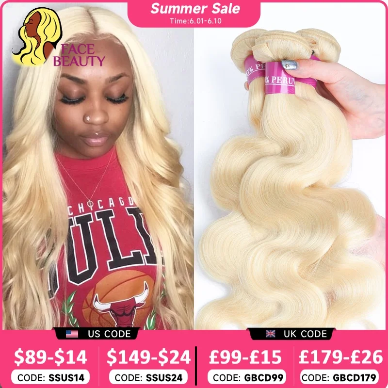 Facebeauty Color 613 Blonde Hair Weave 1/3/4 Bundles Peruvian Body Wave Remy Hair Bundle 8 To 30 inch Human Hair Weft Can Be Dye 1