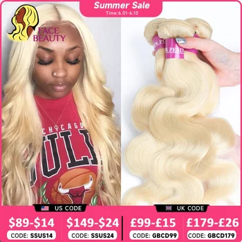 Facebeauty Color 613 Blonde Hair Weave 1/3/4 Bundles Peruvian Body Wave Remy Hair Bundle 8 To 30 inch Human Hair Weft Can Be Dye 1