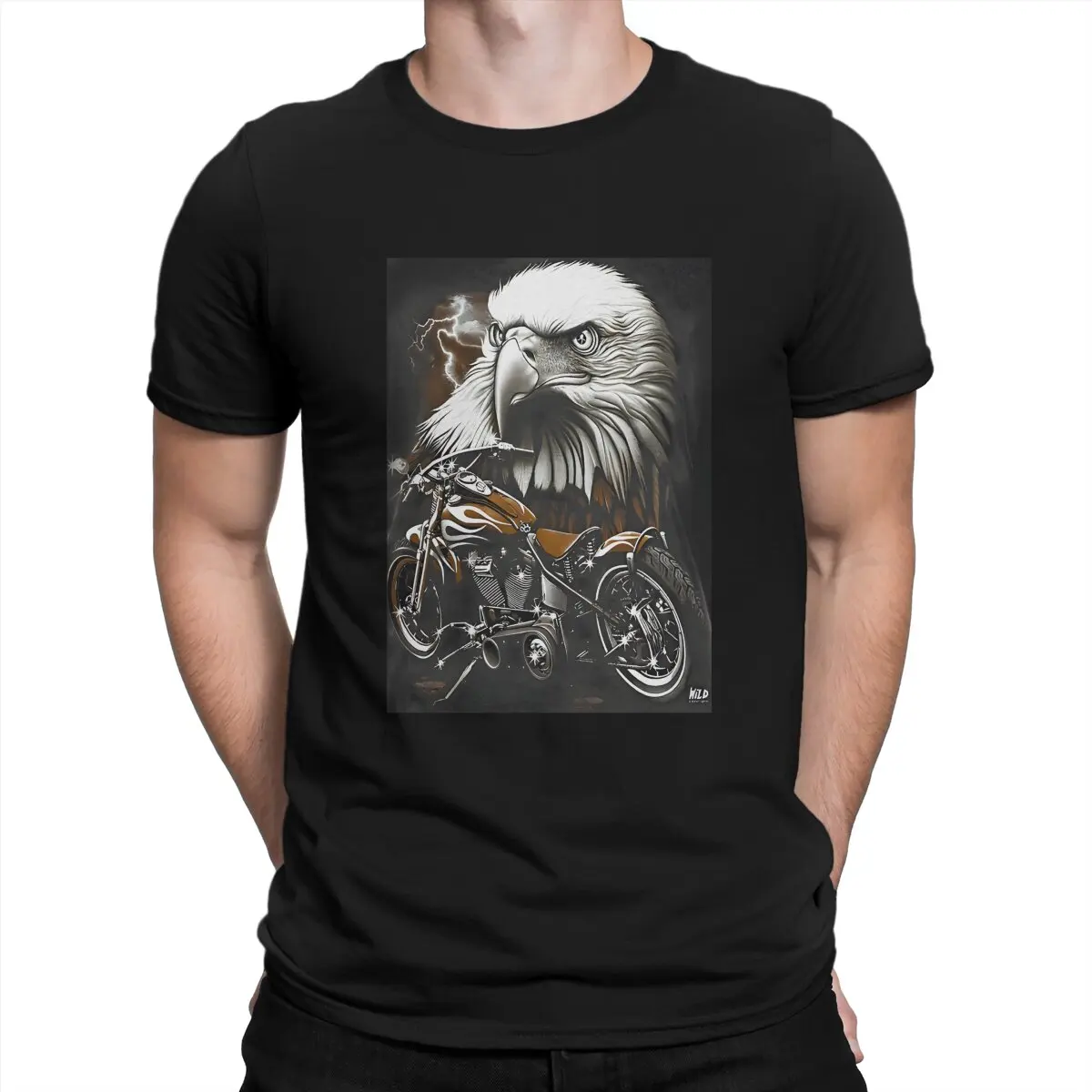 

Casual Eagle Biker T-Shirts for Men Round Neck Cotton T Shirts Eagle Motorcycle Short Sleeve Tee Shirt Original Clothing