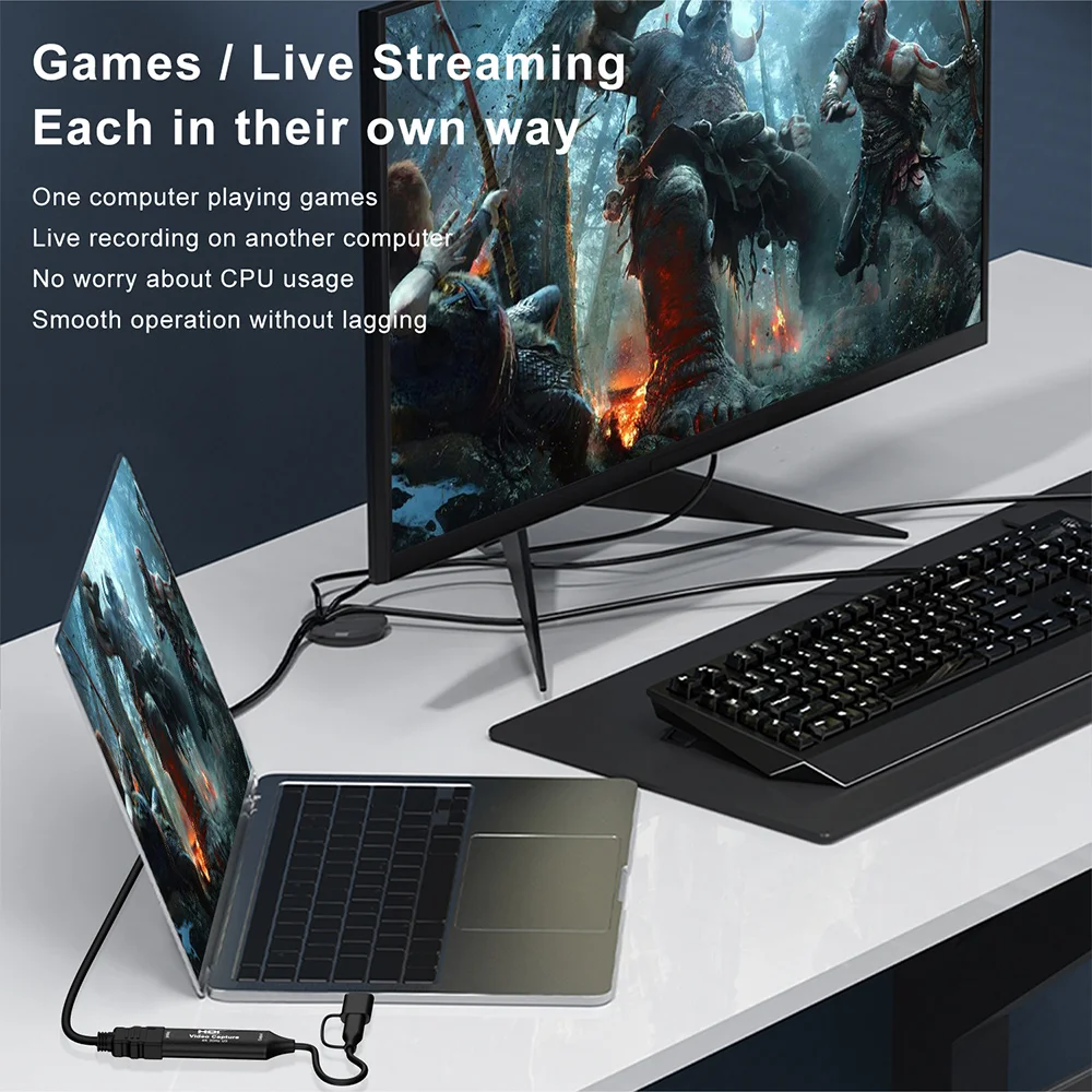 2 in 1 USB 3.0 2.0 Video Capture Card 4K HDMI-compatible to USB Type-C Game Grabber Record for Switch Xbox PS4/5 Live Broadcast