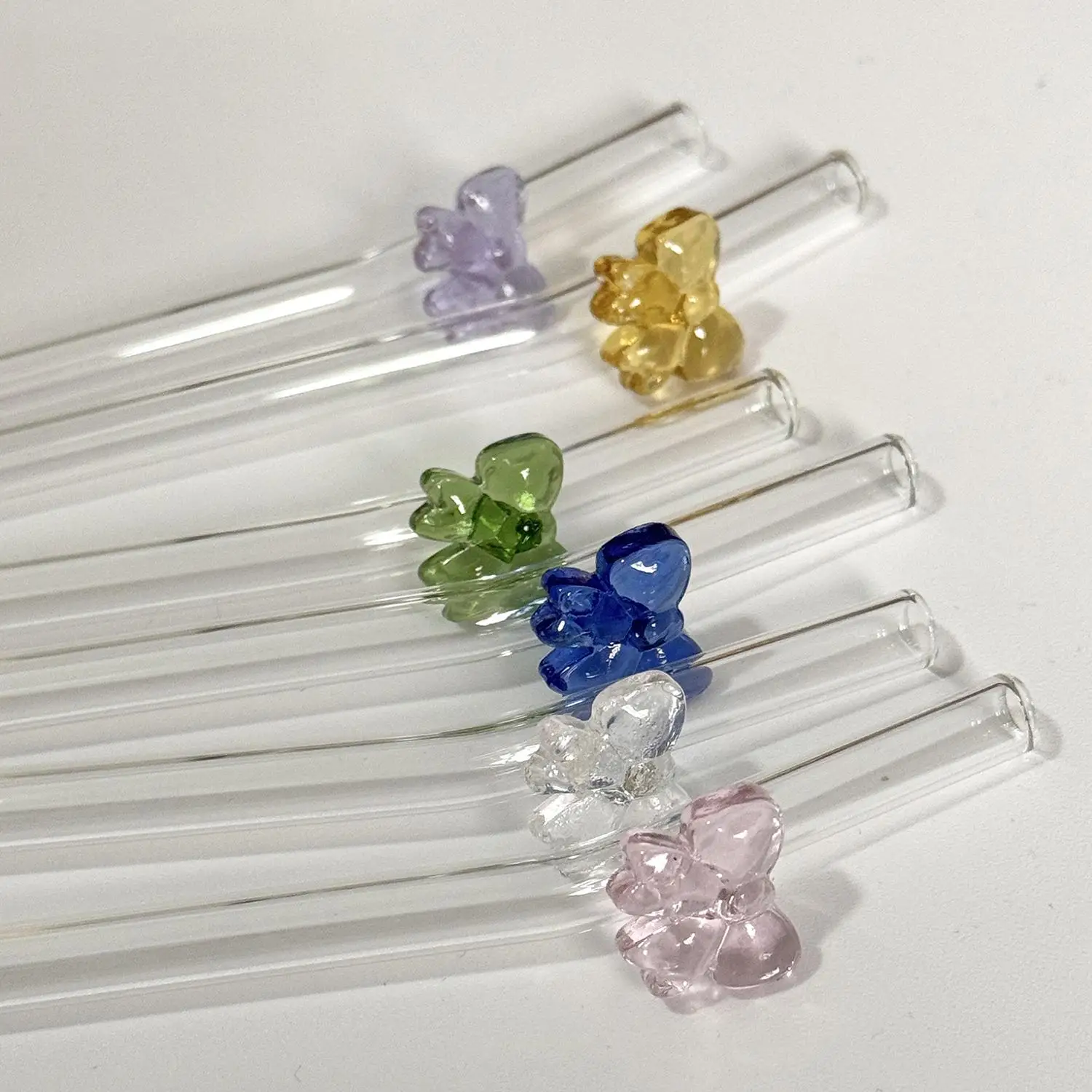 1 Pcs Cute Bowtie Glass Heat-Resistant Straw Reusable Cocktail Juice Drinking Straw For Festival Wedding Party