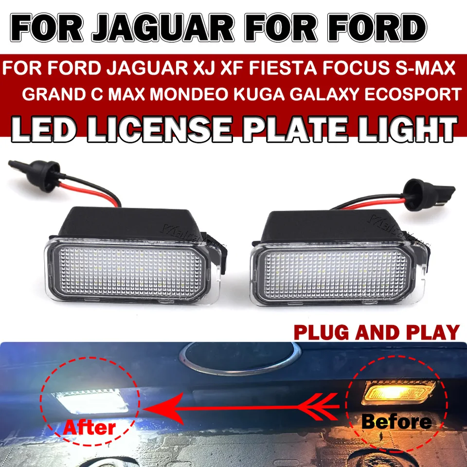 Luces LED Para Matrícula Trasera De Ford Fiesta, Focus, C-Max, Etc. - Blanco 6000K, Plug & Play