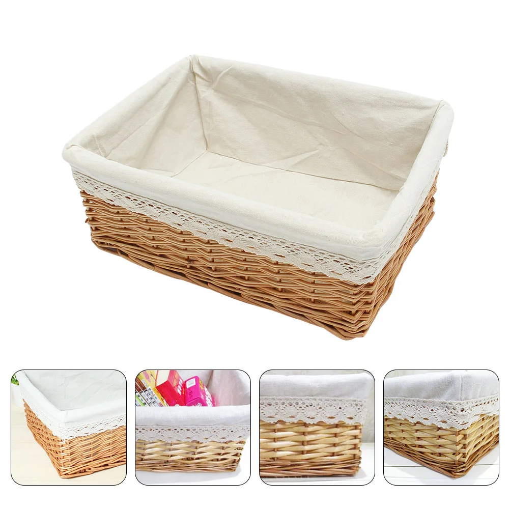 

Rectangular Hand-woven Basket Multipurpose Wicker Storage Basket with Removable Washable Liner Willow Woven Containers - Size M