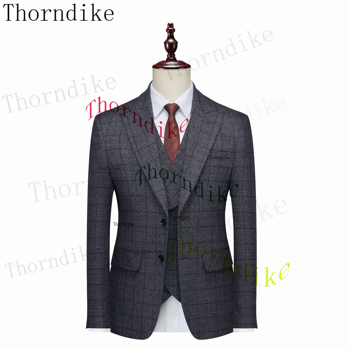Thorndike 2023 Classic Glen Plaid 3 Piece Vintage Men Suits Winter Jacket Vest Pants Tailor-Made Business Office Wedding 2