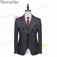 Thorndike 2023 Classic Glen Plaid 3 Piece Vintage Men Suits Winter Jacket Vest Pants Tailor-Made Business Office Wedding 2
