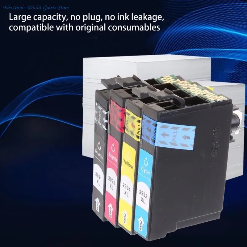 Vue de face du lot de 4 cartouches d'encre compatibles T2991 T2992 T2993 T2994 pour imprimantes Epson XP.