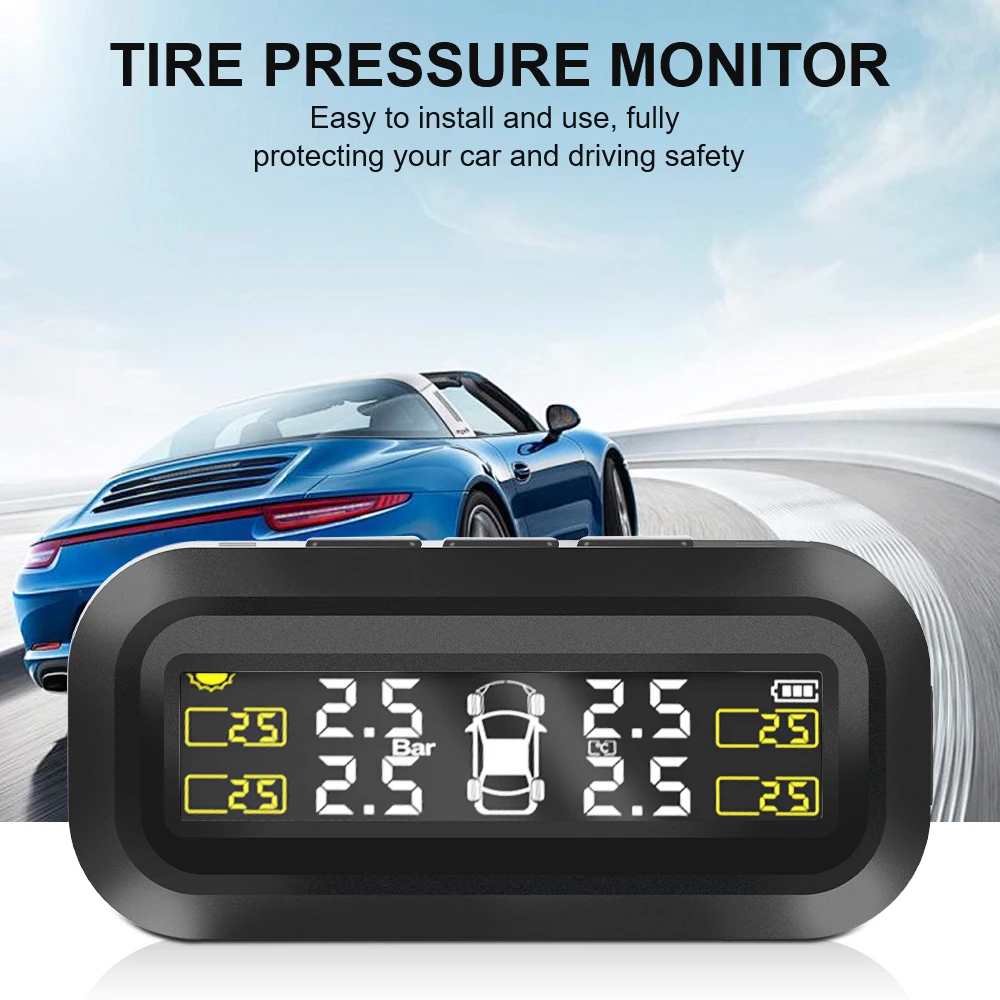 New Solar Power External Sensor Auto Security Alarm Tyre Pressure Car TPMS Tyre Pressure Monitoring System Digital LCD Display