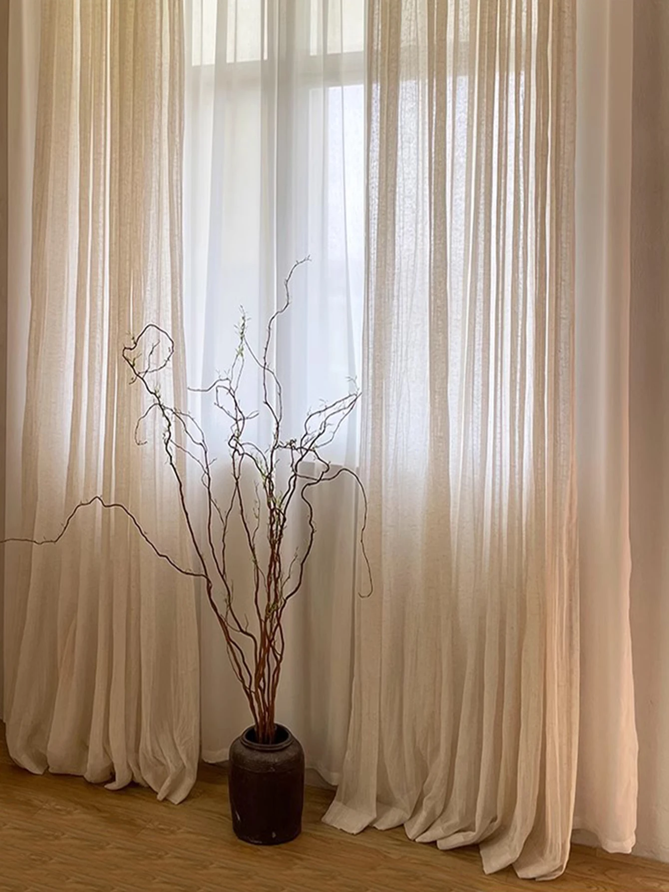 Japanese Home Wabi-Sabi Wind Small Press Crepe Linen Cotton Curtain Gauze Curtain Custom Light Micro Transparent People 6