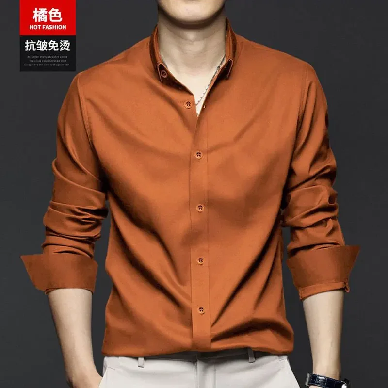 

Men's bamboo fiber shirt long sleeve spring and summer formal new business casual solid color social free ironing slimming