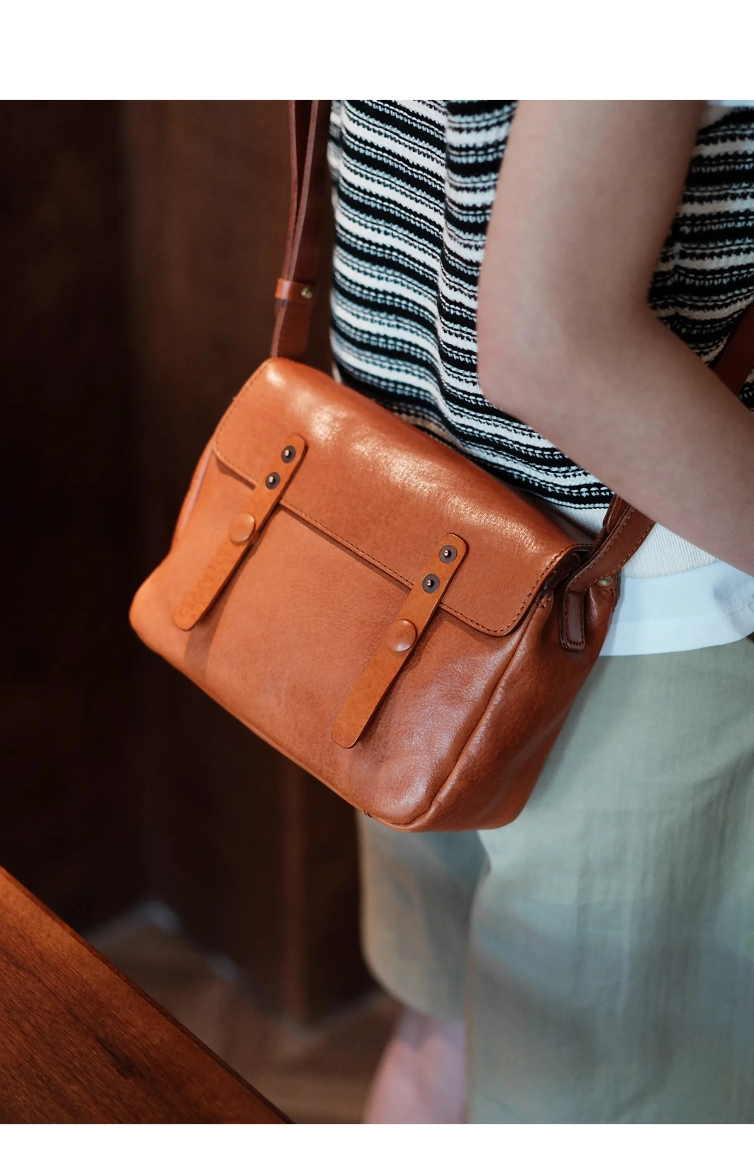 Outdoor-Reisen Luxus echtes Leder Damen Umhängetasche Vintage lässig Designer handgemachte Kuh Leder weibliche Umhängetasche – Detail 6
