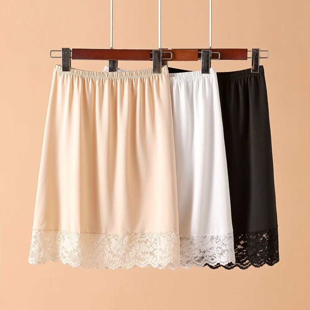 Thin Ice Silk Modal Female Half Length Skirt Anti-glare Lace Innerwear Short Skirt High Waist Elastic Mesh Flower Underskirt
