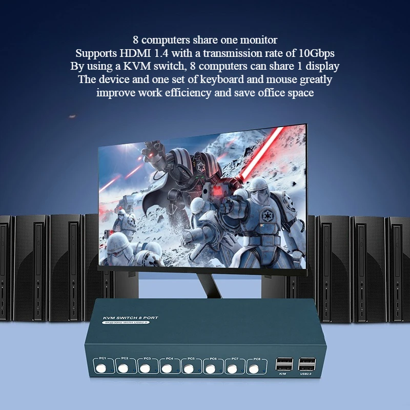 8포트 KVM 스위처 HDMI 4K 멀티 컴퓨터 모니터링 스위처 랙 장착형 HDMI 스위처 8입력 1출력