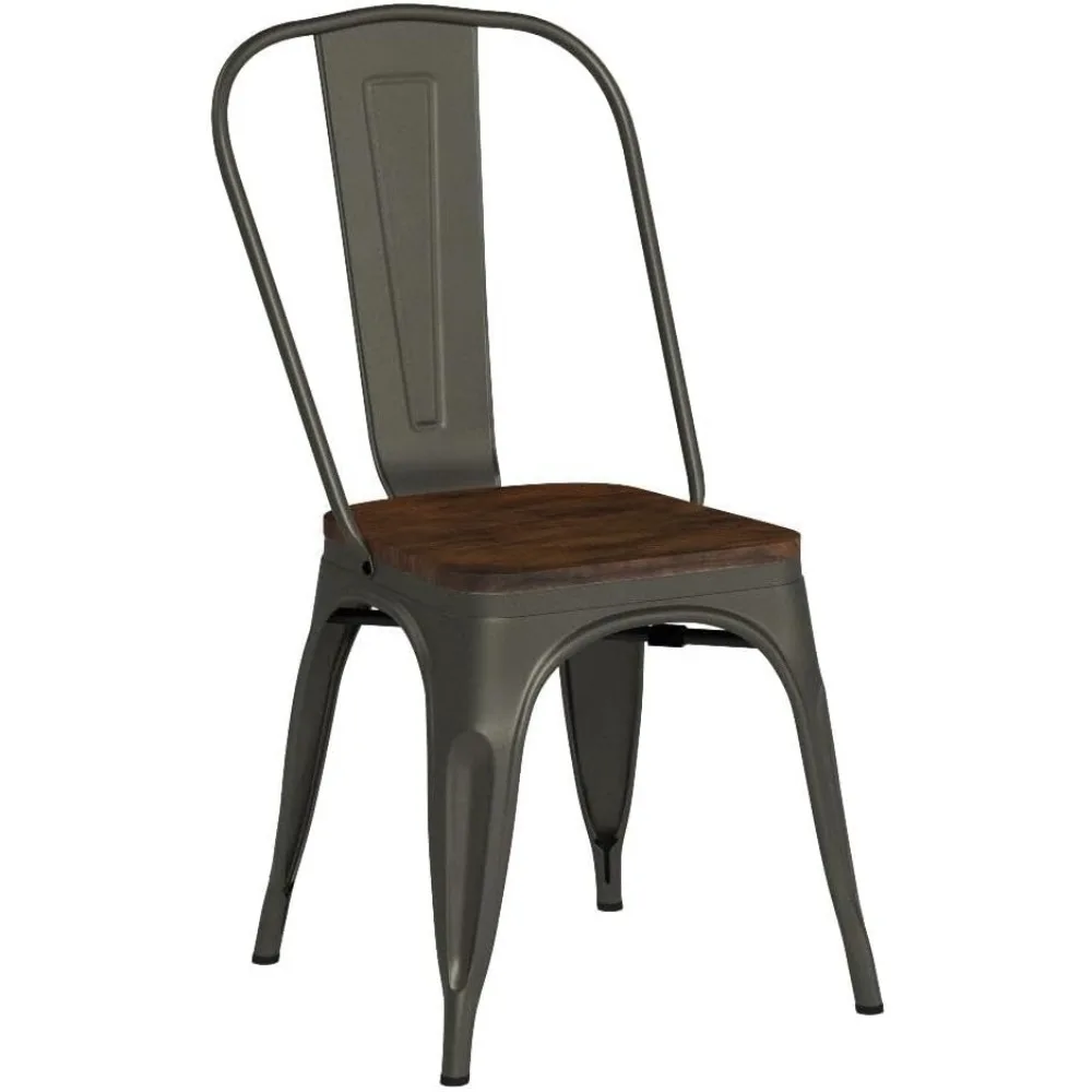 18 Inch Dining Chair Set of 4, Industrial Vintage Stackable Metal Chairs, Counter Bar Chairs with High Backrest, Wood Seat 4