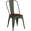 18 Inch Dining Chair Set of 4, Industrial Vintage Stackable Metal Chairs, Counter Bar Chairs with High Backrest, Wood Seat 4