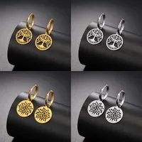 EUEAVAN Round Tree of Life Stainless Steel Drop Earrings for Woman Girls 2023 Trendy Good Luck Earring Amulet Jewelry Party Gift 1