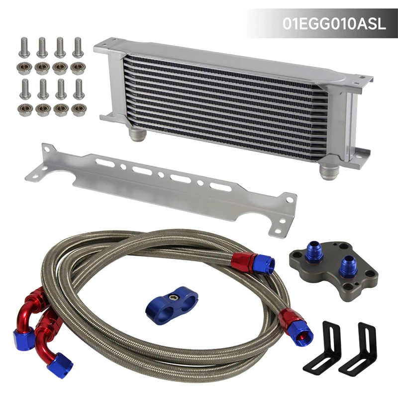 

13/15/16 Row Oil cooler w/ Mounting Bracket+Adapter Hose Kit For BMW Mini Cooper S R50 R52 R53 1.6L 02-06 Black/Silver