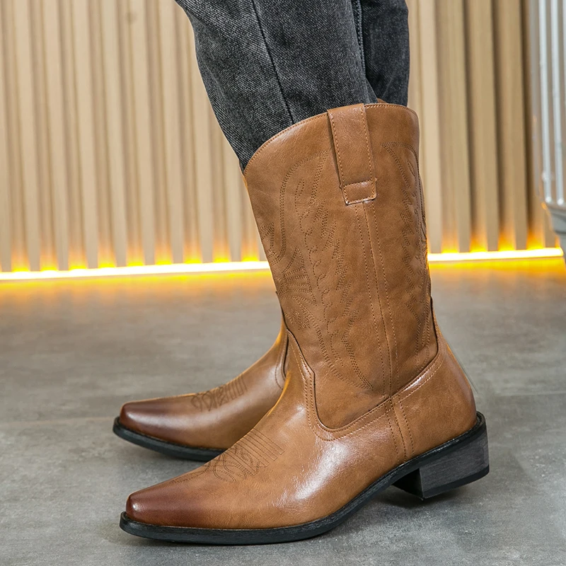 English Style Men's Chelsea Boots Pointed Tips Trendy Brown Work Boots High-end Banquet Dress Boots for Men‘s Free Delivery