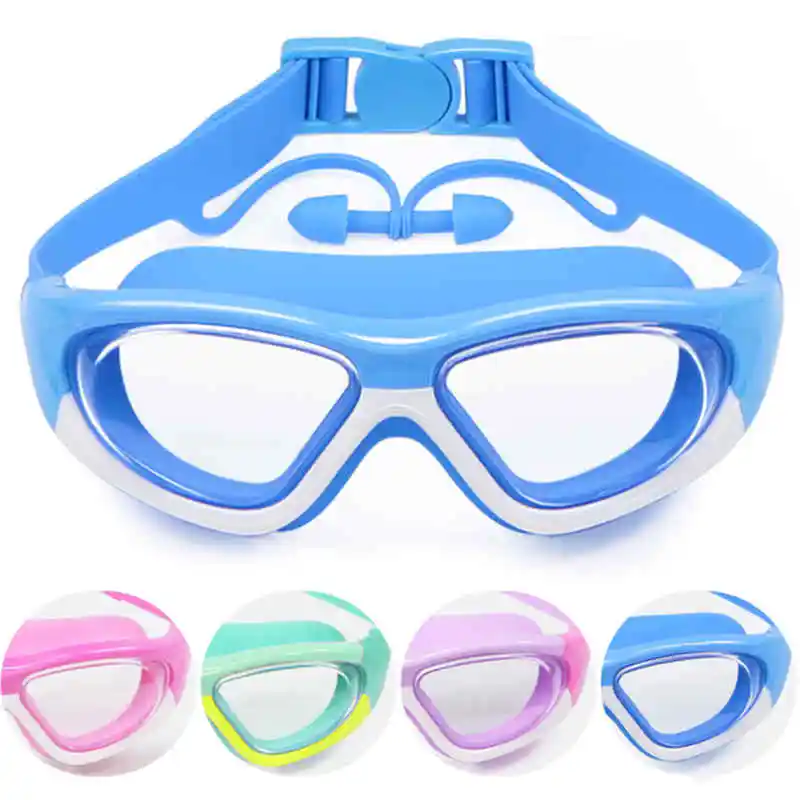 Kids Swimming Goggles Children 3-14Y Wide Vision Anti-Fog Anti-UV Pool Glasses With Ear Plugs Outdoor Sports Diving Eyewear swimming goggles