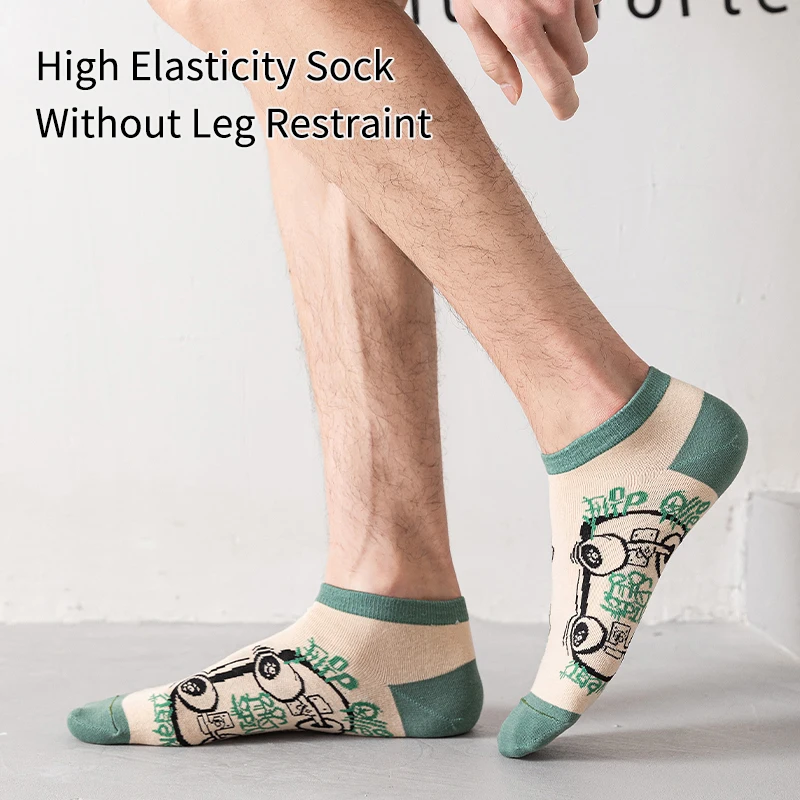 6 Pairs of Men's Spring Autumn Letter Slogans Graffiti Smiling Face Skateboarding Fashion College Style Summer Breathable Socks 3