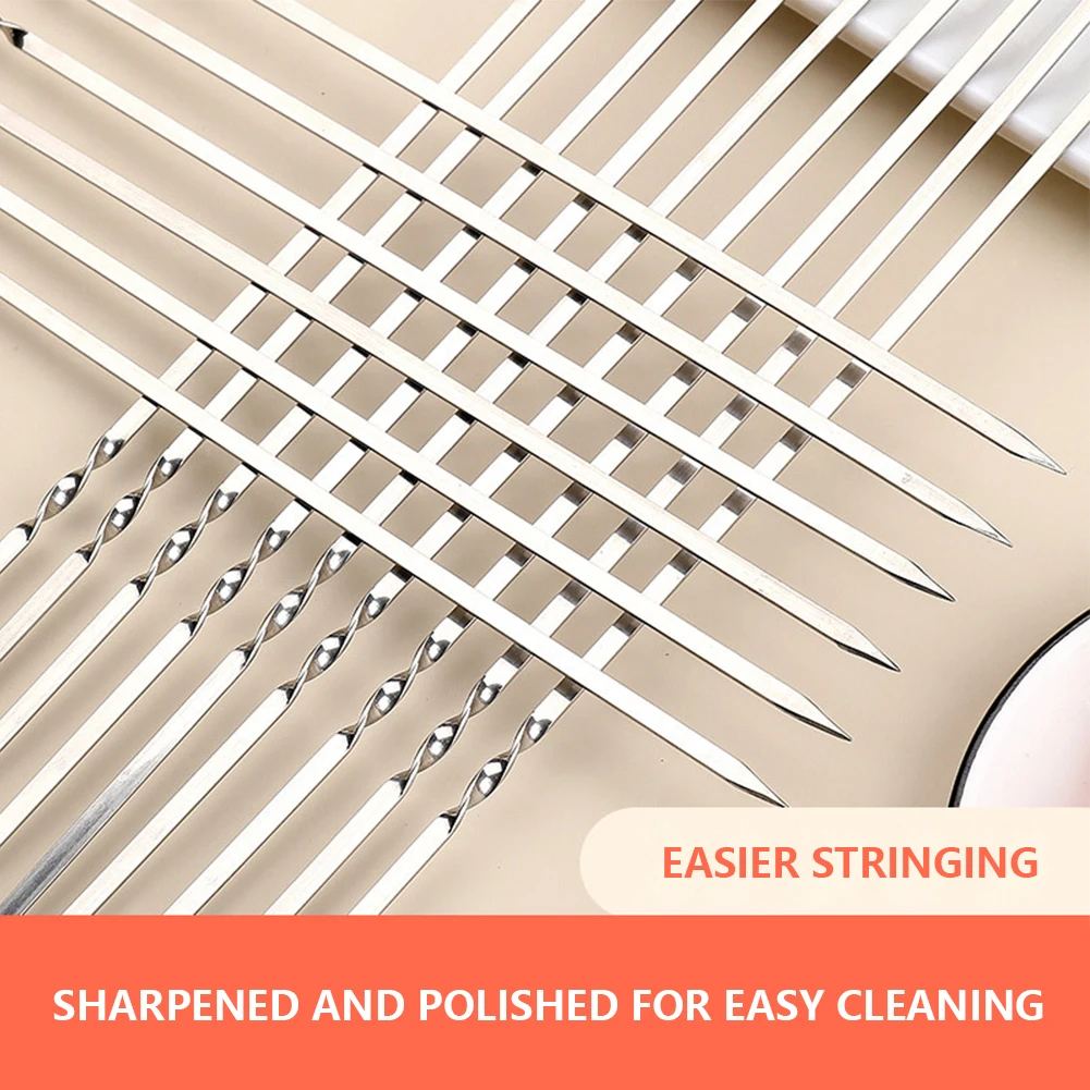 Stainless Steel Barbecue Skewer Reusable BBQ Skewers Kebab Iron Stick Outdoor Camping Picnic Barbecue Skewers Tools 20Pcs