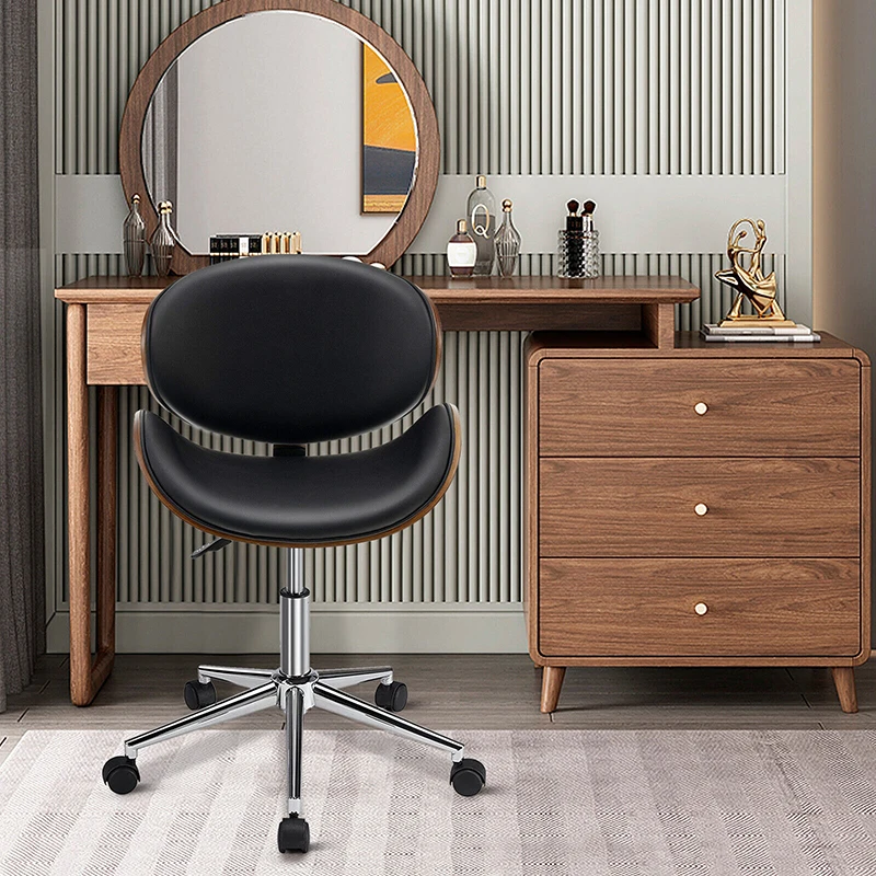 

Leather Office Chair Adjustable Swivel Bentwood Desk Chair with Curved Seat Coffee Chairs Desk Office Furniture