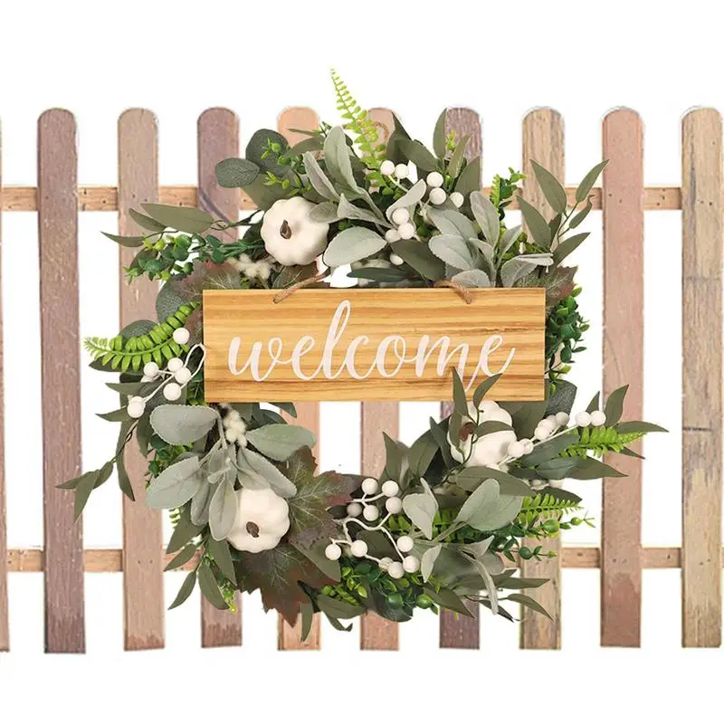 

Artificial Wreaths For Outdoor Front Door Spring Wreath With Welcome Sign Festival Decor 18Inch Realistic For Spring And Summer