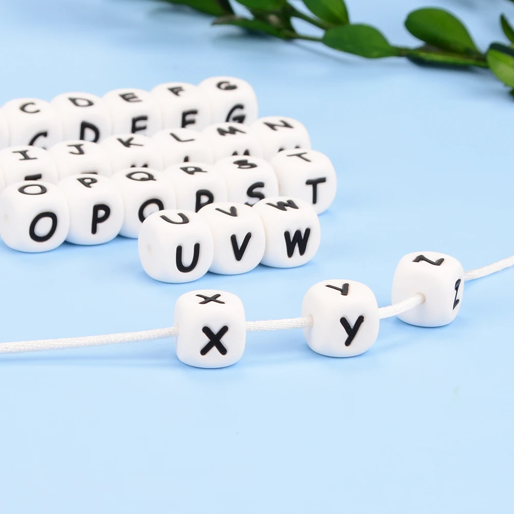 LOFCA 10pcs 12mm Silicone Alphabet Beads BPA Free Baby Teething Alphabet Beads Food Grade Baby Teething Beads DIY Bracelet Neckl 3