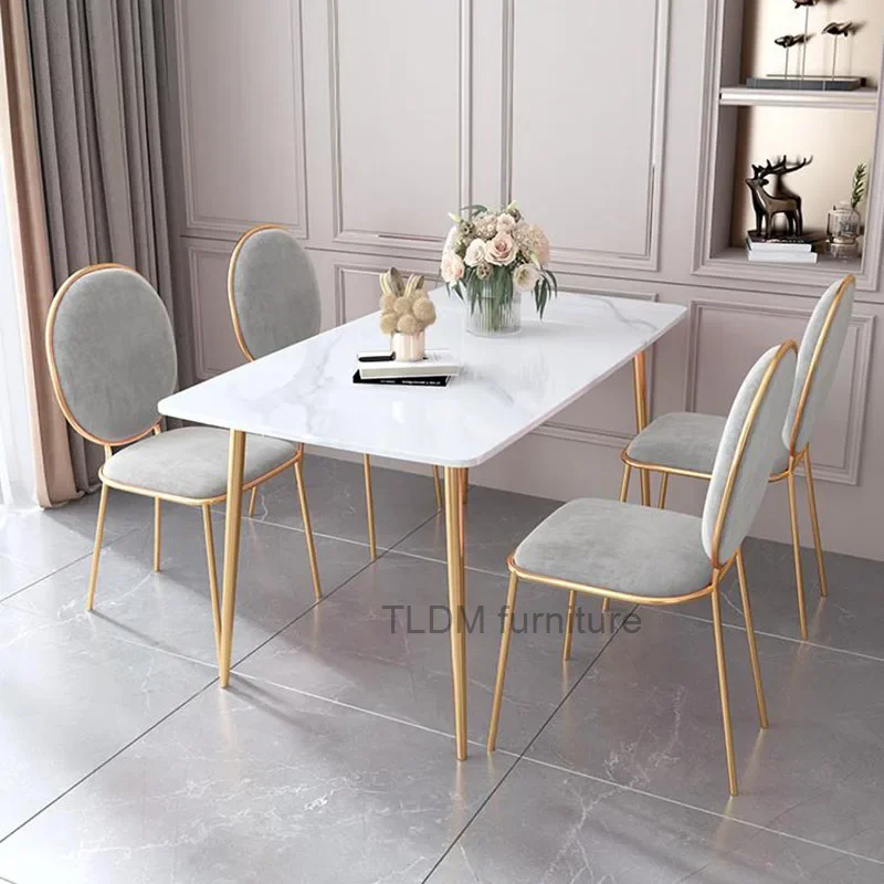 

Nordic White Dining Table Decor Gold Legs Living Room Design Dining Table Aesthetic Marble Top Mesa Comedor Household Essentials