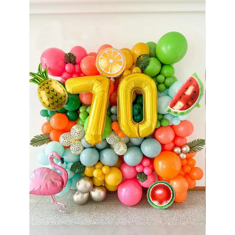 

123Pcs Hawaii Theme Fruit Gold Number Foil Balloon Garland Kit 30/40/50Th Anniversary Day for Girl Birthday Wedding Party Decor