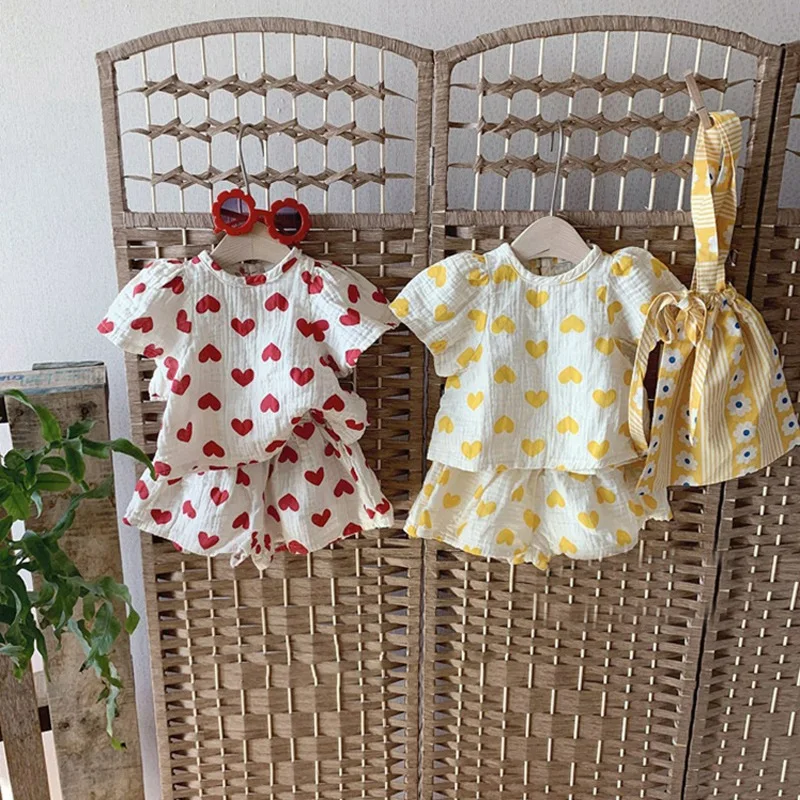 newborn baby clothing set Cute Kids Baby Girls Short Sleeve Loving Heart T-shirt + Shorts Clothing Sets Summer Newborn Kids Baby Girl Suits Clothes Baby Clothing Set medium