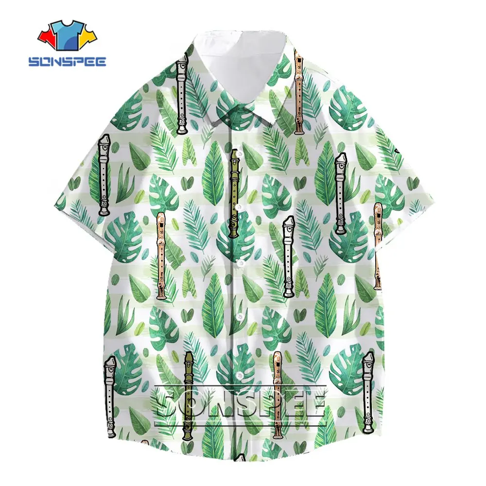 Classical Musical Instrument Bamboo Flute Hawaiian Shirt Summer New Arrival Shirts Casual Trend Leaves Flowers Beach Shirt Top key of c flute bitter bamboo dizi traditional chinese handmade woodwind instrument