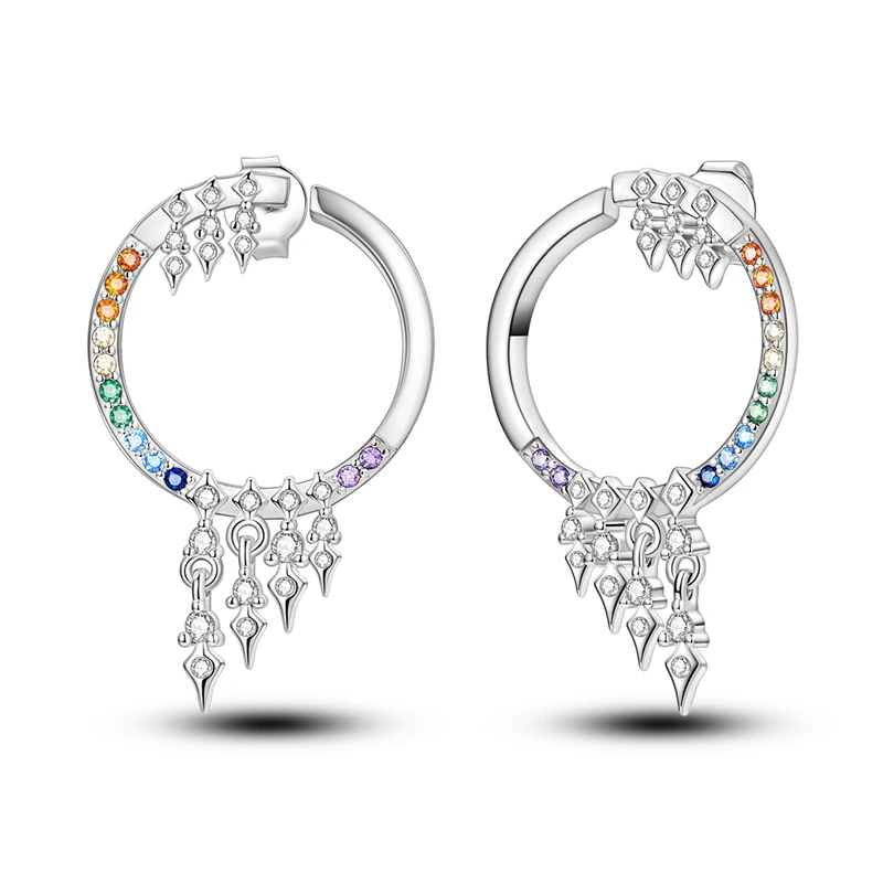 

Sparkling S925 sterling silver cubic zirconia rainbow starry earrings girlfriend earrings Charm versatile women's earringsKJE248
