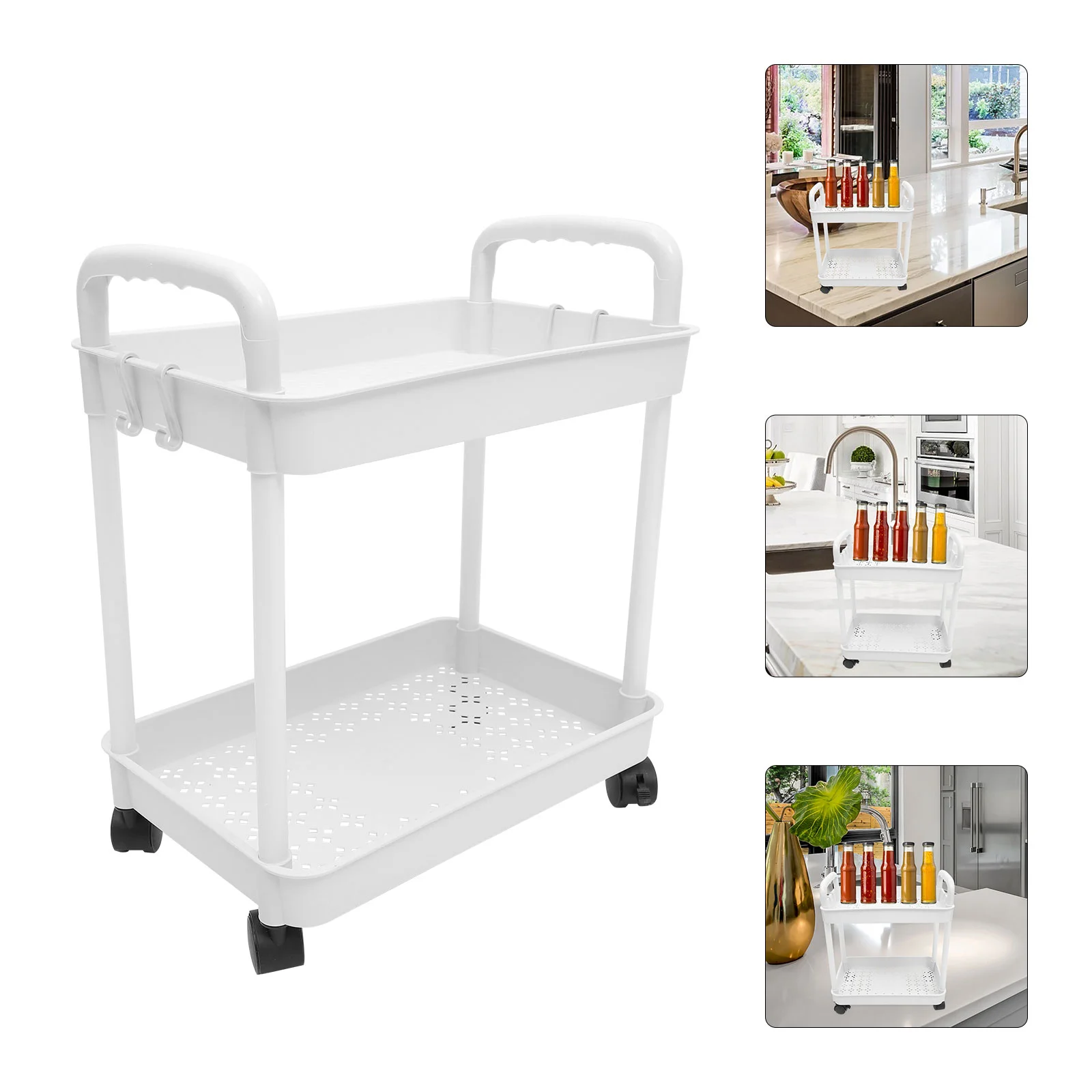 

Storage Carts Mobile Double Layer Rack Organizer Small Bathroom White Kitchen on Wheels with Nursery Bookshelf Rolling