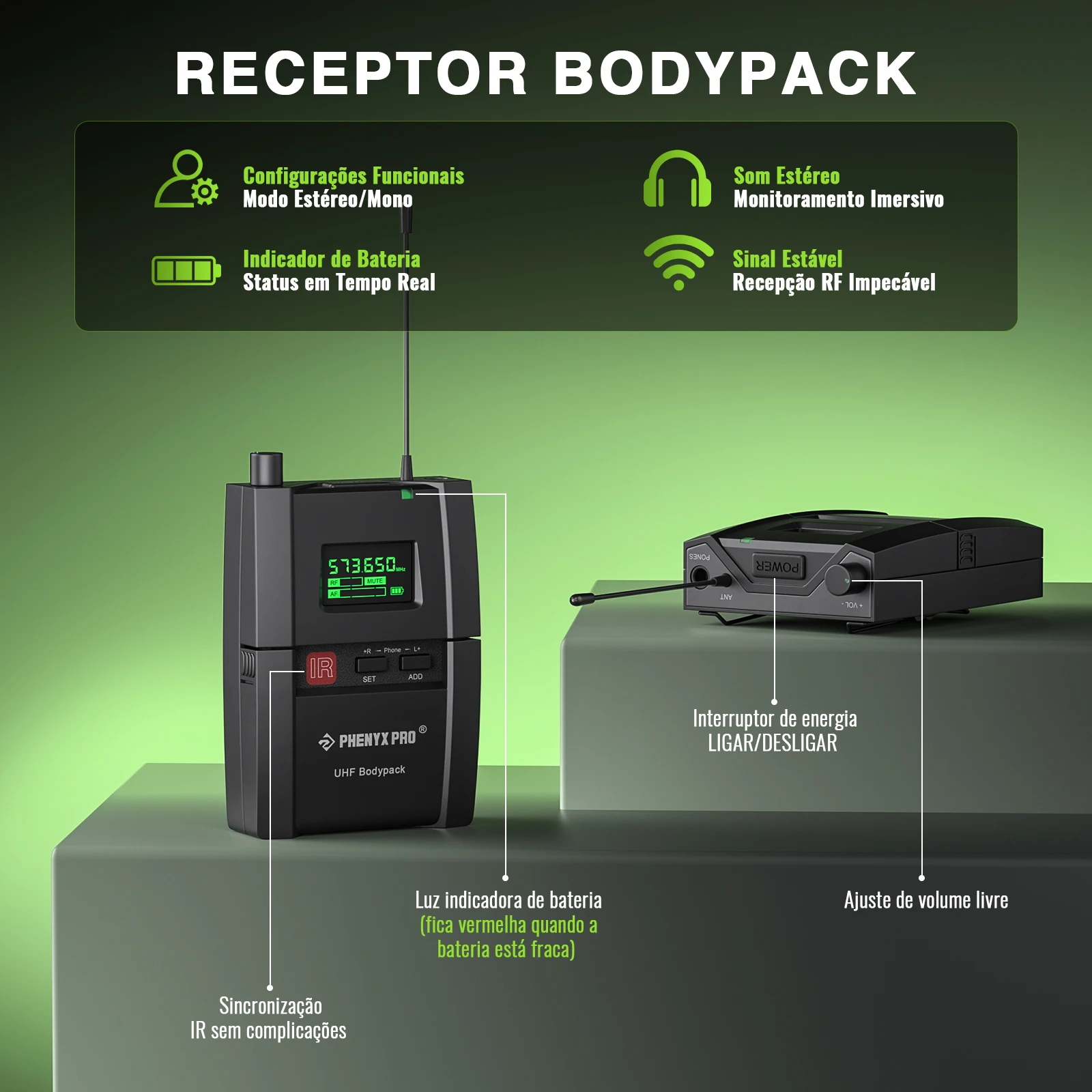 Wireless In Ears Monitor System Phenyx Pro PTM-10 Stereo Stage Return Bodypack Receiver IEM system 900MHz/500MHz Frequency Band