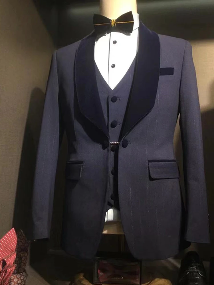 

2022 Black Men's Business Suits One Breasted Bridegroom Formal Party Men Suits 3 Pieces(Jacket+Pant+Vest)traje novio