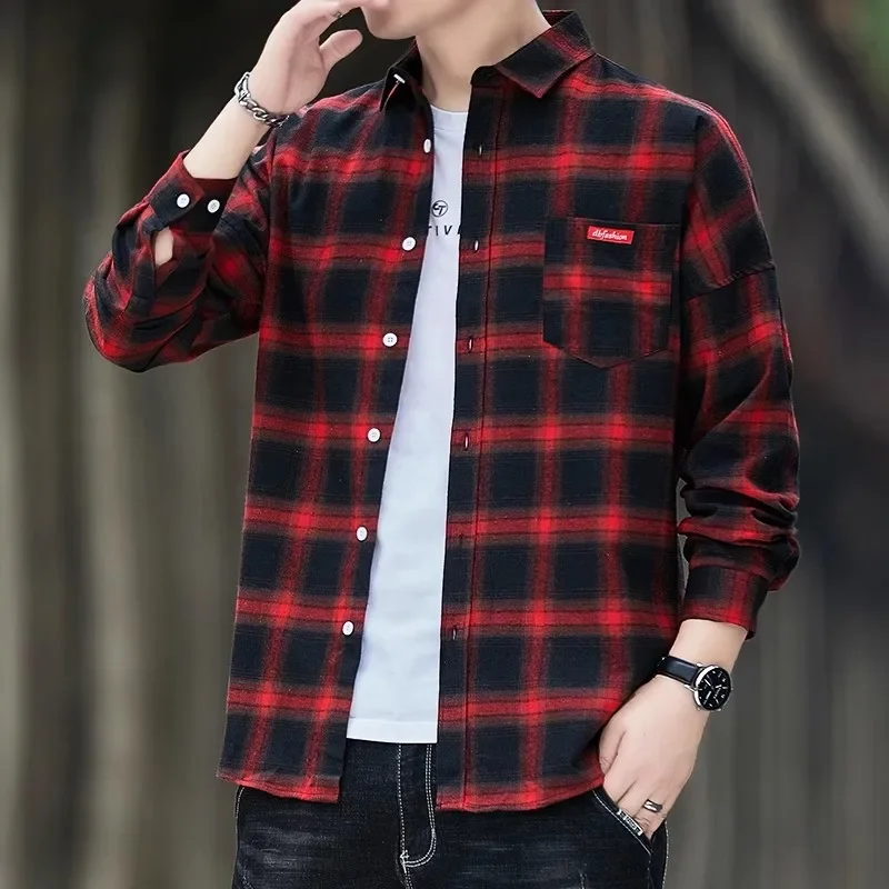 High Quality Classic Plaid Shirt for Men Spring/Autumn Casual Flannel Checked Shirt Men's Long Sleeve Cardigan