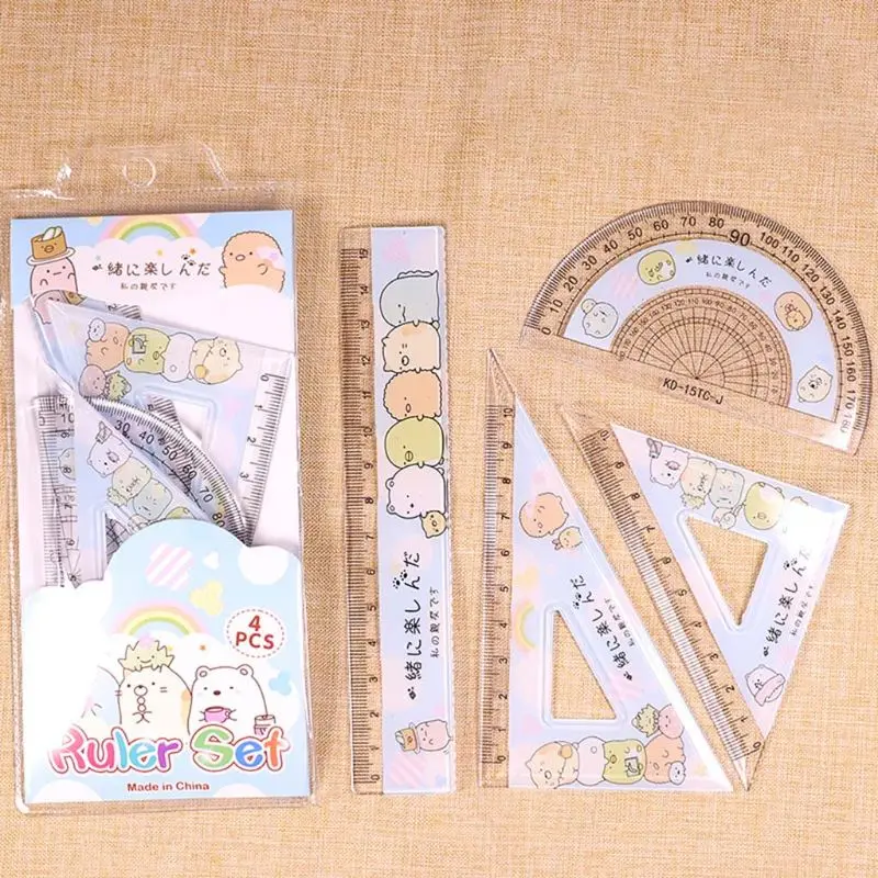 4pcs/set Cartoon Straight TRIANGLE Ruler Students Wiriting triangle ruler,ruler set